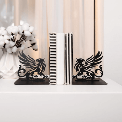 Metal Bookends Pair with Griffin Silhouette Mythical Design - Metaloslav 