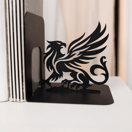 Metal Bookends Pair with Griffin Silhouette Mythical Design - Metaloslav 