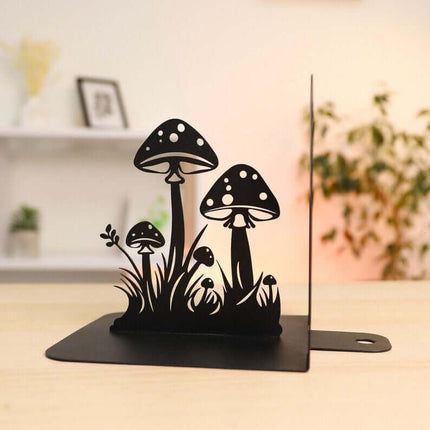 Metal Mushroom Bookends with Botanical Cutout Design - Metaloslav 