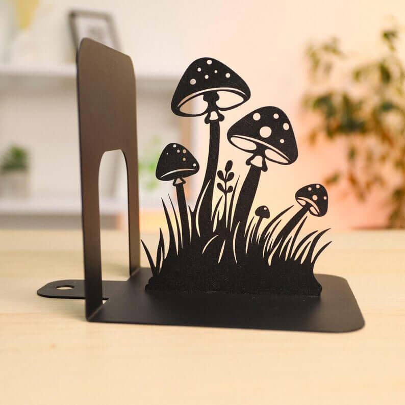 Metal Mushroom Bookends with Botanical Cutout Design - Metaloslav 