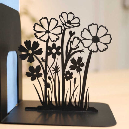 Metal Flower Bouquet Bookends Set with Floral Silhouette Design - Metaloslav 