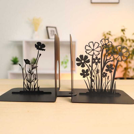 Metal Flower Bouquet Bookends Set with Floral Silhouette Design - Metaloslav 