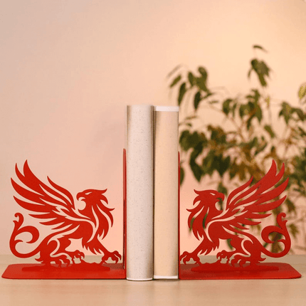Metal Bookends Pair with Griffin Silhouette Mythical Design - Metaloslav 
