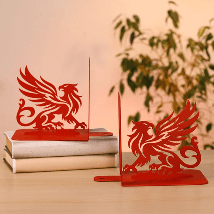 Metal Bookends Pair with Griffin Silhouette Mythical Design - Metaloslav 