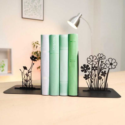 Metal Flower Bouquet Bookends Set with Floral Silhouette Design - Metaloslav 