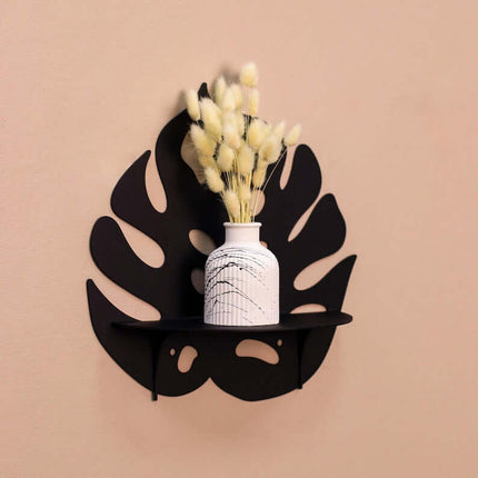 Metal Monstera Leaf Wall Shelf with Botanical Cutout Design - Metaloslav 
