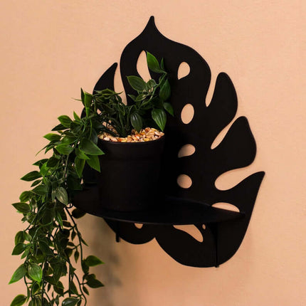 Metal Monstera Leaf Wall Shelf with Botanical Cutout Design - Metaloslav 