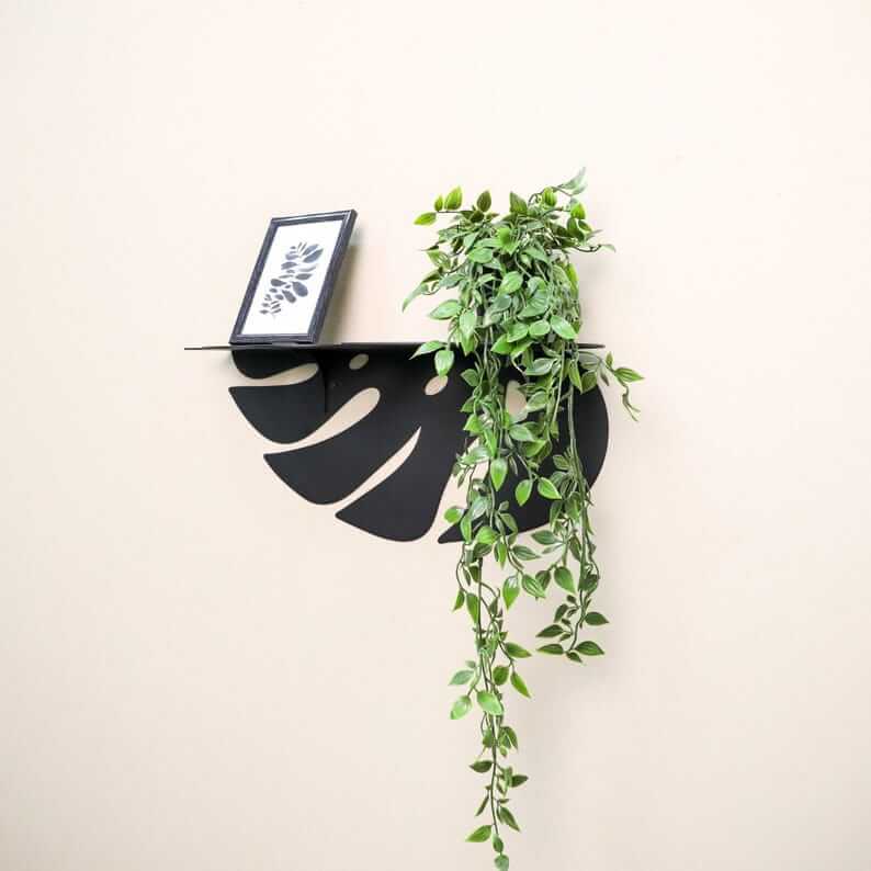Metal Monstera Leaf Wall Shelf with Cutout Botanical Design - Metaloslav 