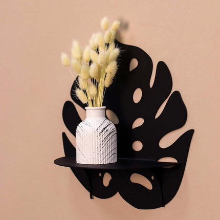 Metal Monstera Leaf Wall Shelf with Botanical Cutout Design - Metaloslav 