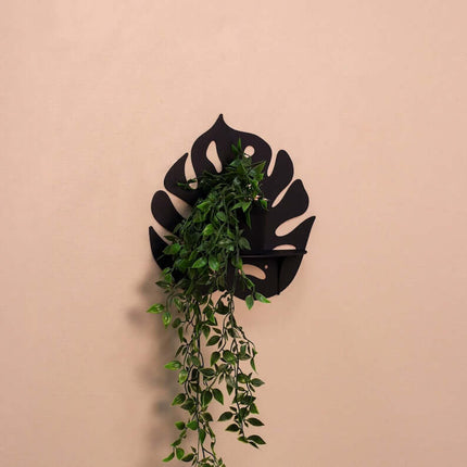 Metal Monstera Leaf Wall Shelf with Botanical Cutout Design - Metaloslav 