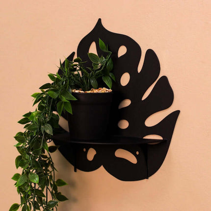 Metal Monstera Leaf Wall Shelf with Botanical Cutout Design - Metaloslav 