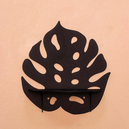 Metal Monstera Leaf Wall Shelf with Botanical Cutout Design - Metaloslav 