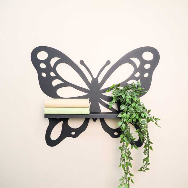 Metal Butterfly Wall Shelf with Laser Cut Wings for Bathroom Storage - Metaloslav 