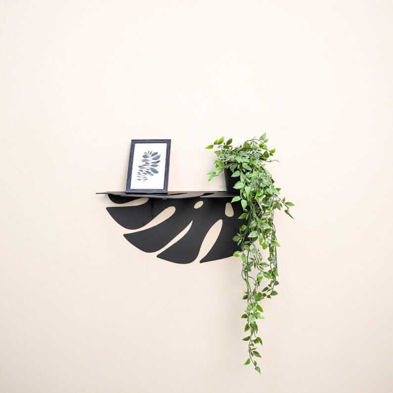 Metal Monstera Leaf Wall Shelf with Cutout Botanical Design - Metaloslav 