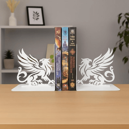 Metal Bookends Pair with Griffin Silhouette Mythical Design - Metaloslav 
