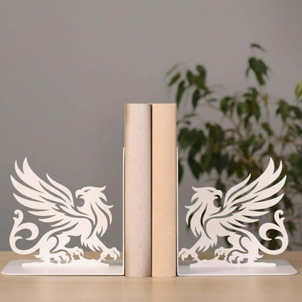 Metal Bookends Pair with Griffin Silhouette Mythical Design - Metaloslav 
