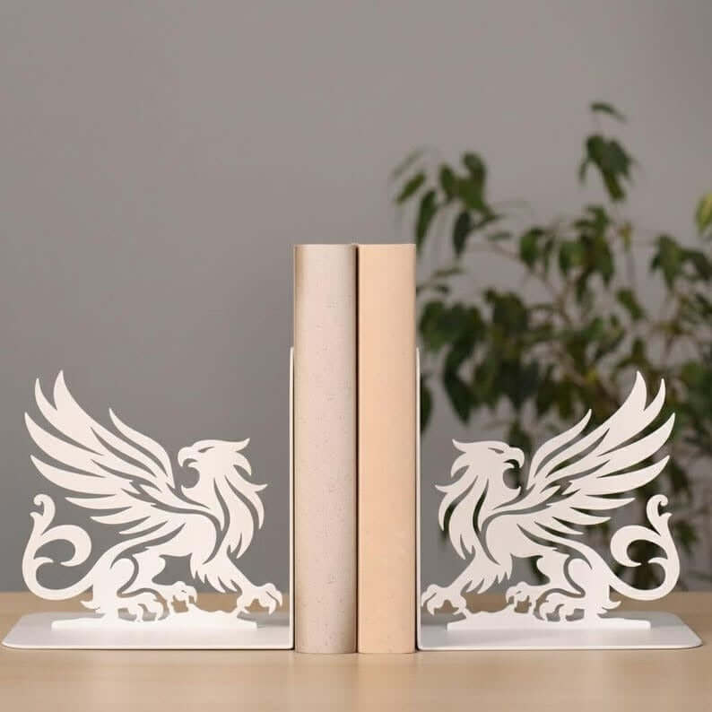Metal Bookends Pair with Griffin Silhouette Mythical Design - Metaloslav 