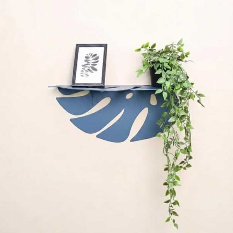 Metal Monstera Leaf Wall Shelf with Cutout Botanical Design - Metaloslav 