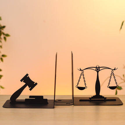 Lawyer Metal Bookends – Scales of Justice & Gavel Design | Elegant Steel Holder for Office & Library Decor