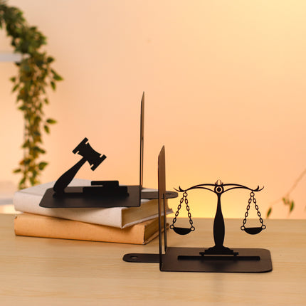 Lawyer Metal Bookends – Scales of Justice & Gavel Design | Elegant Steel Holder for Office & Library Decor