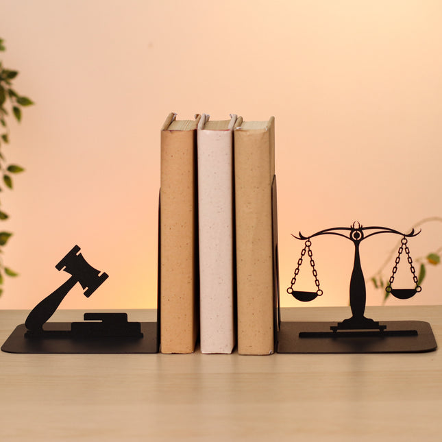 Lawyer Metal Bookends – Scales of Justice & Gavel Design | Elegant Steel Holder for Office & Library Decor