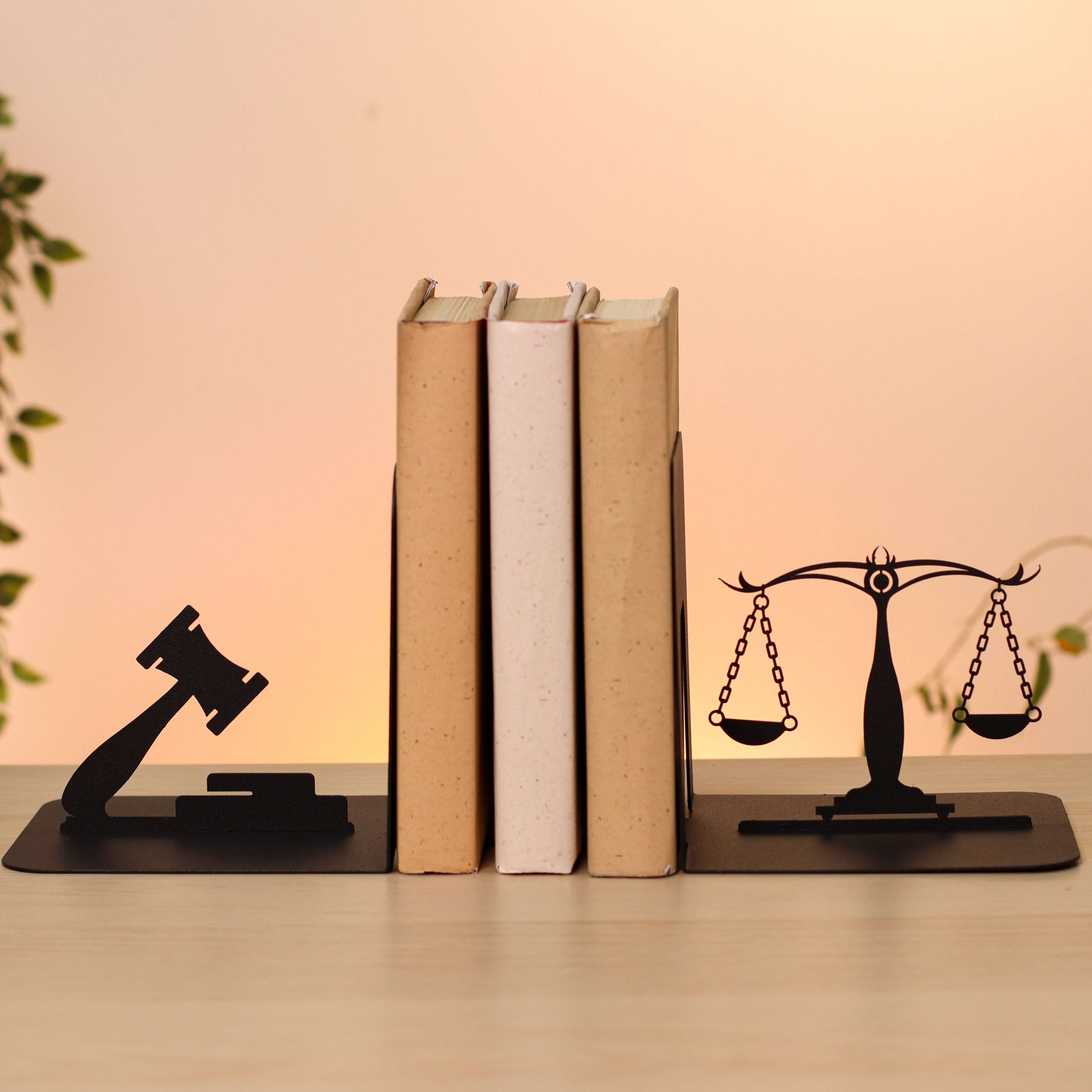 Metal Bookends – Justice Scales & Gavel Steel Book Holder Lawyer Gift