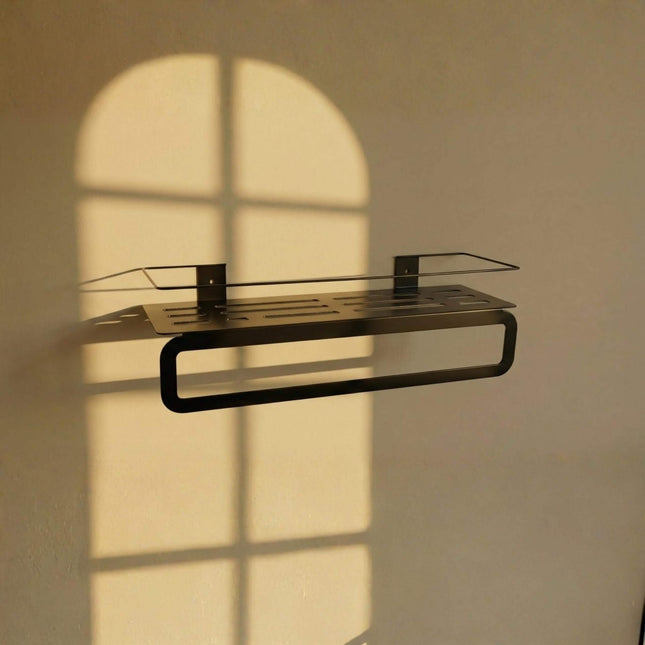 Wall Mounted Metal Bathroom Shelf with Integrated Towel Bar - Metaloslav 