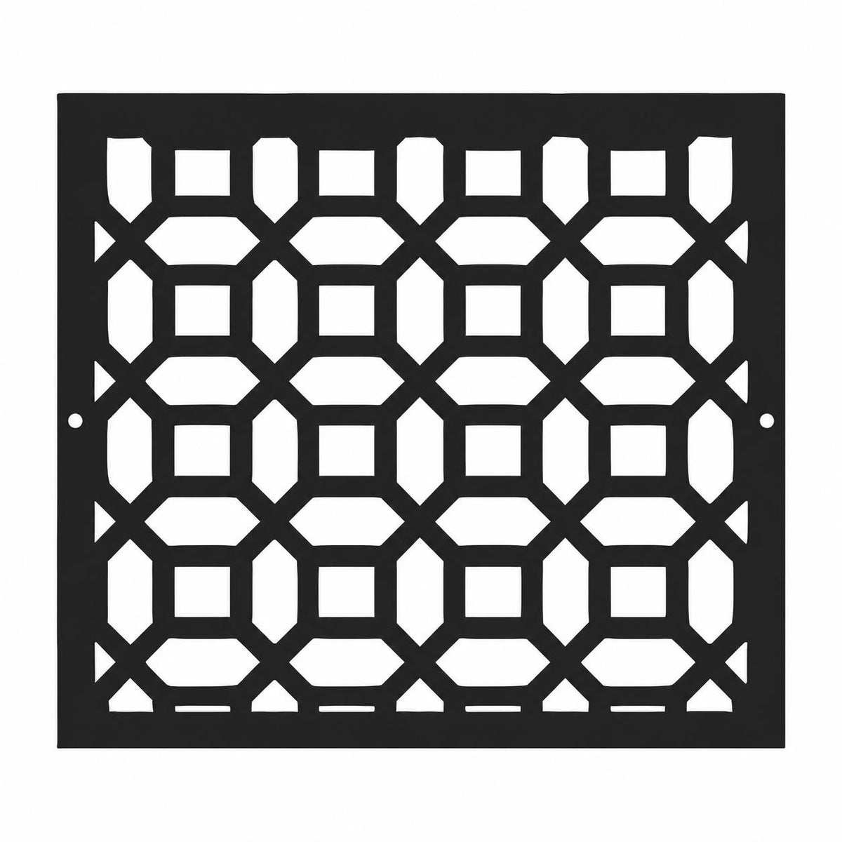 Large geometric metal vent cover with custom laser-cut steel HVAC grille