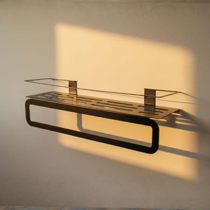 Wall Mounted Metal Bathroom Shelf with Integrated Towel Bar - Metaloslav 
