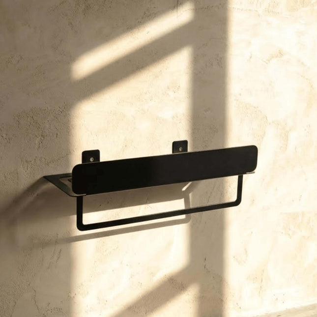 Metal Floating Wall Shelf with Front Rail for Bathroom Storage