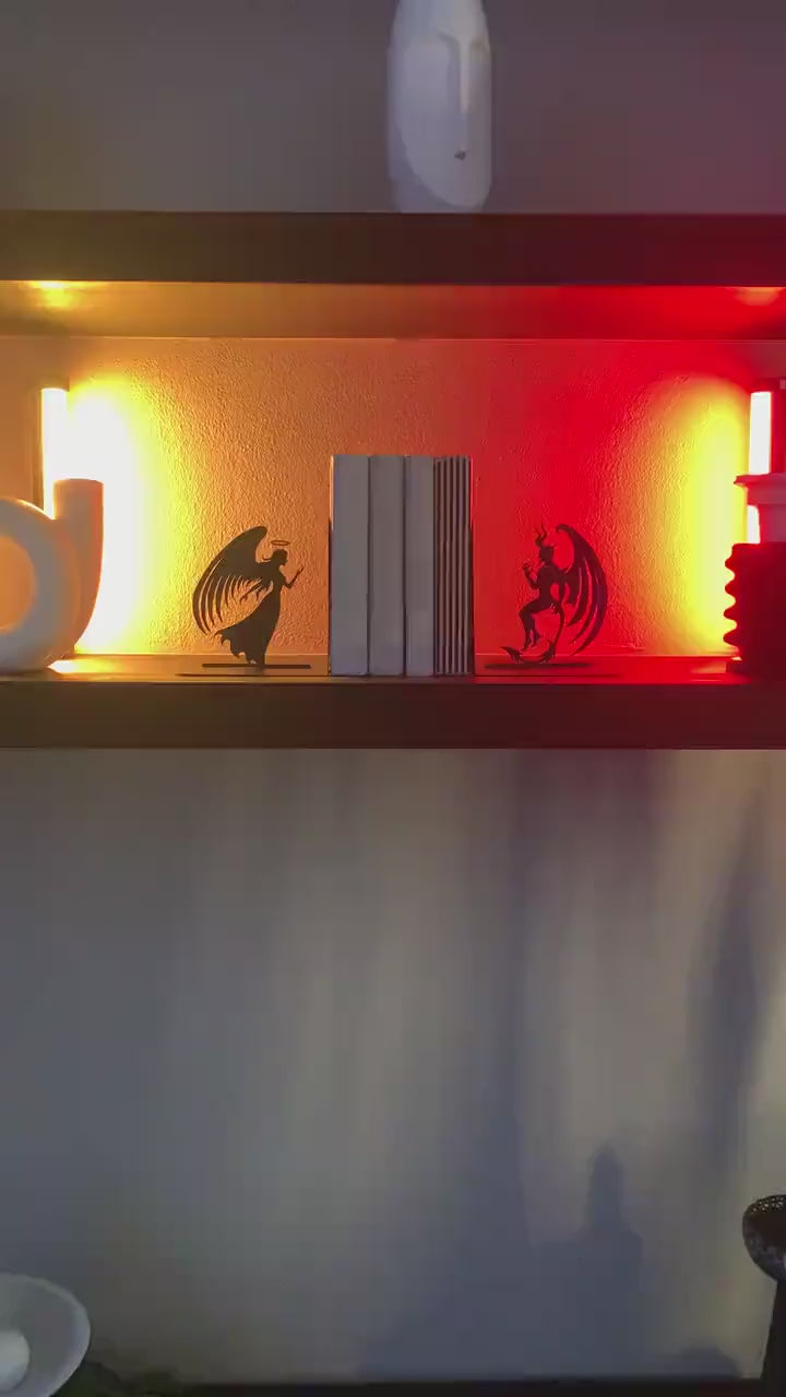 Metal Angel and Devil Bookends in Powder-Coated Steel