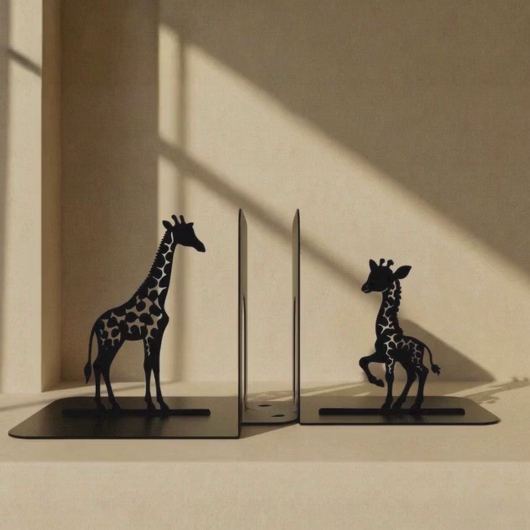 Giraffe Silhouette Metal Bookends in Powder-Coated Steel