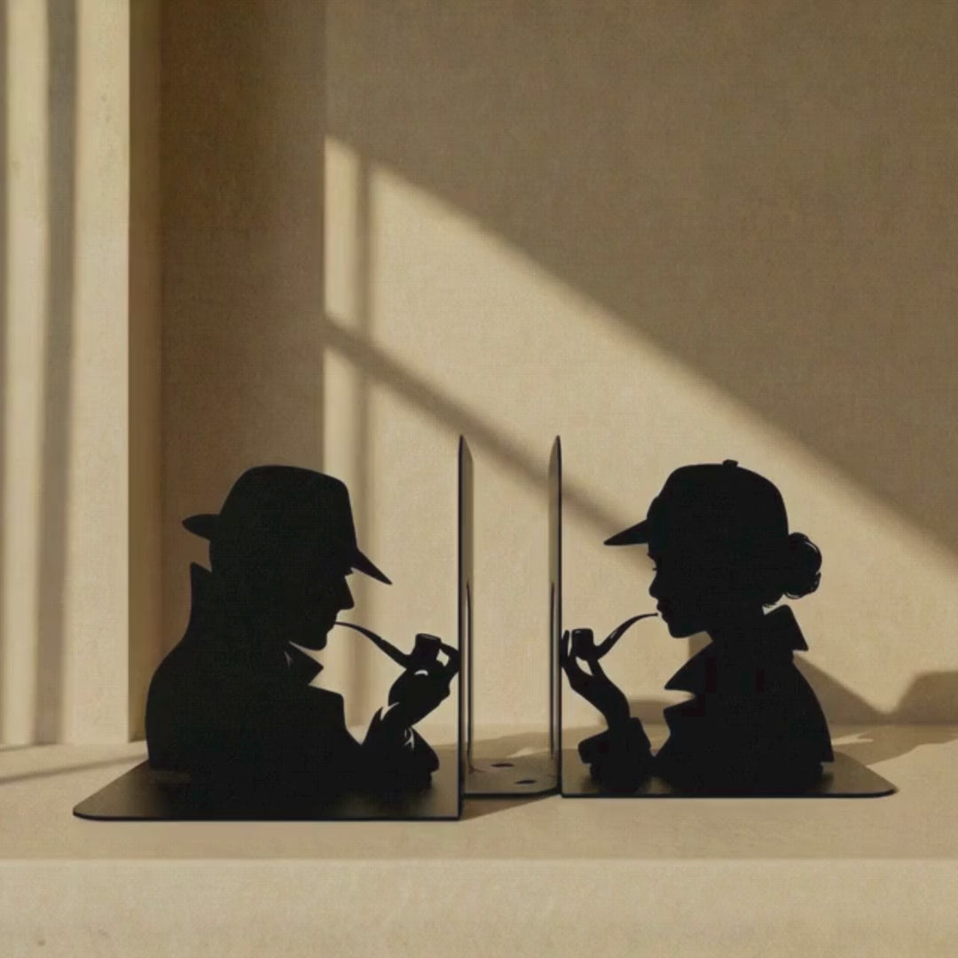 Detective Silhouette Metal Bookends in Powder-Coated Steel