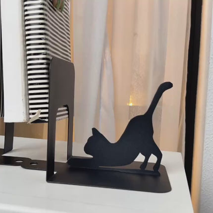 Cat Metal Bookends – Modern Steel Book Holder for Home & Office Decor