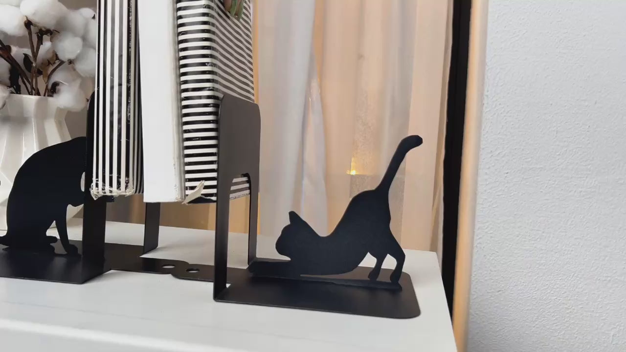 Cat Metal Bookends – Modern Steel Book Holder for Home & Office Decor