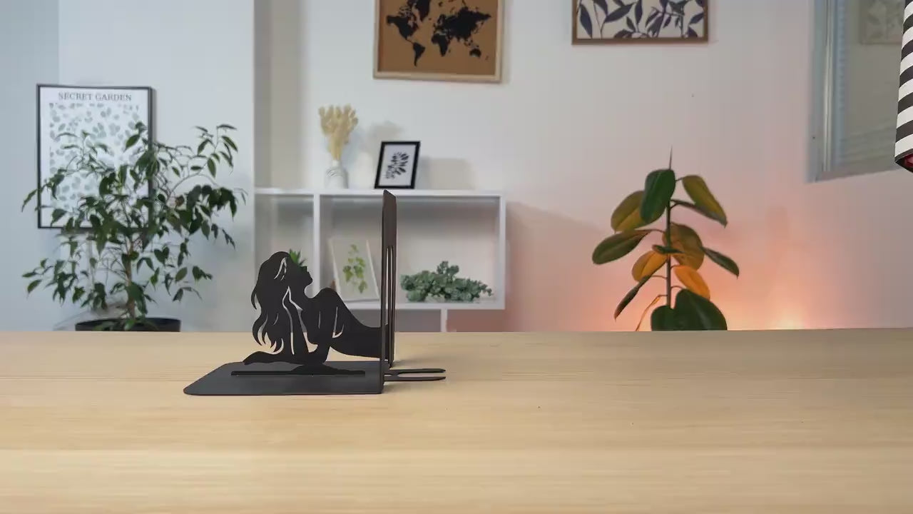 Mermaid Silhouette Metal Bookends in Powder-Coated Steel