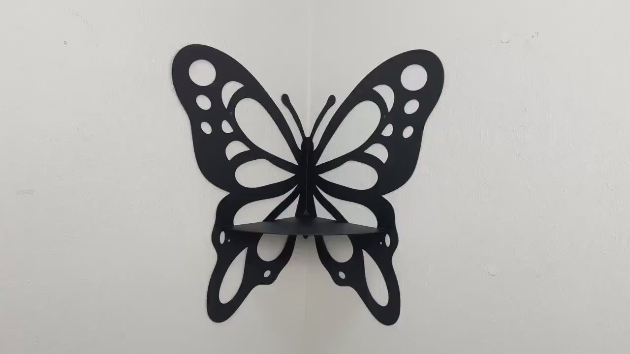Butterfly Corner Metal Wall Shelf, Handmade Steel Floating Decor