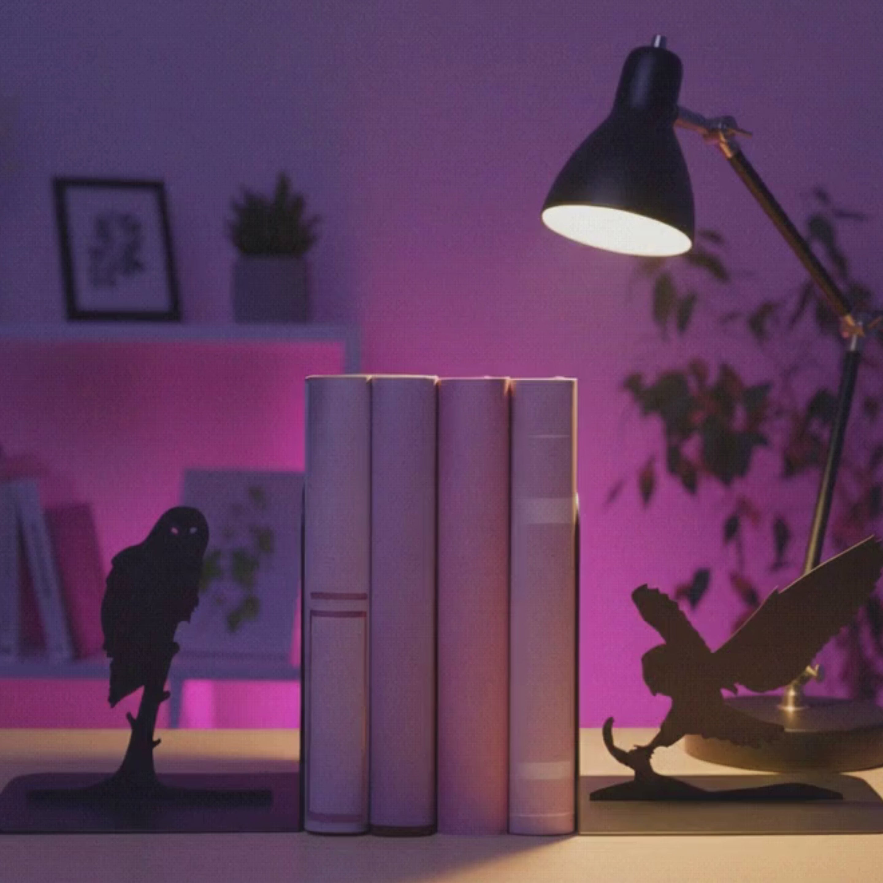 Owl Silhouette Metal Bookends in Powder-Coated Steel