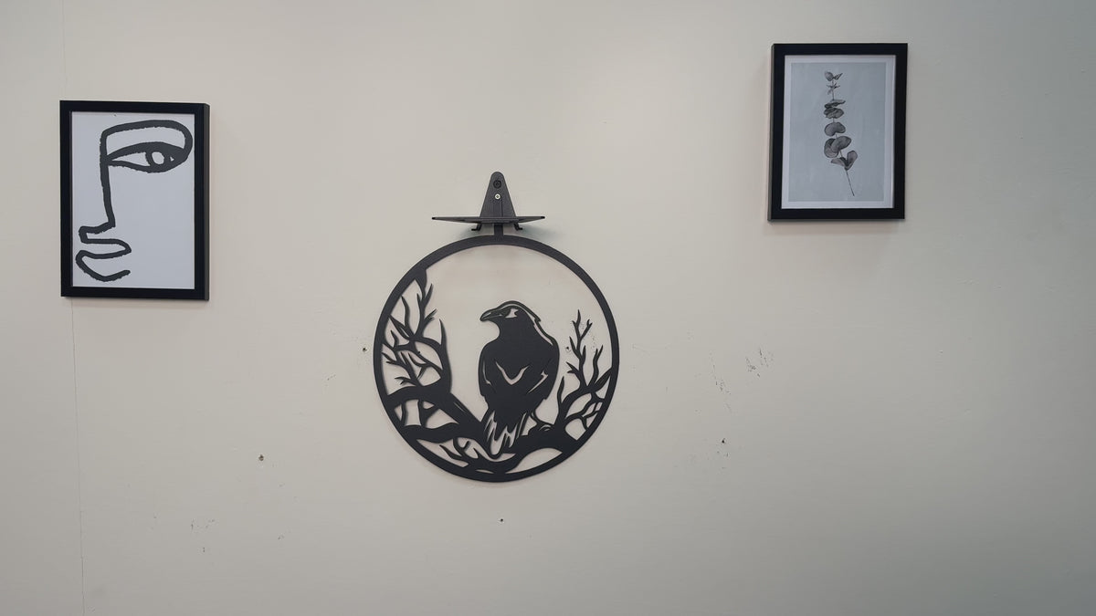 Raven Metal Wall Shelf, Handmade Steel Floating Shelf with Bird Silhouette Decor
