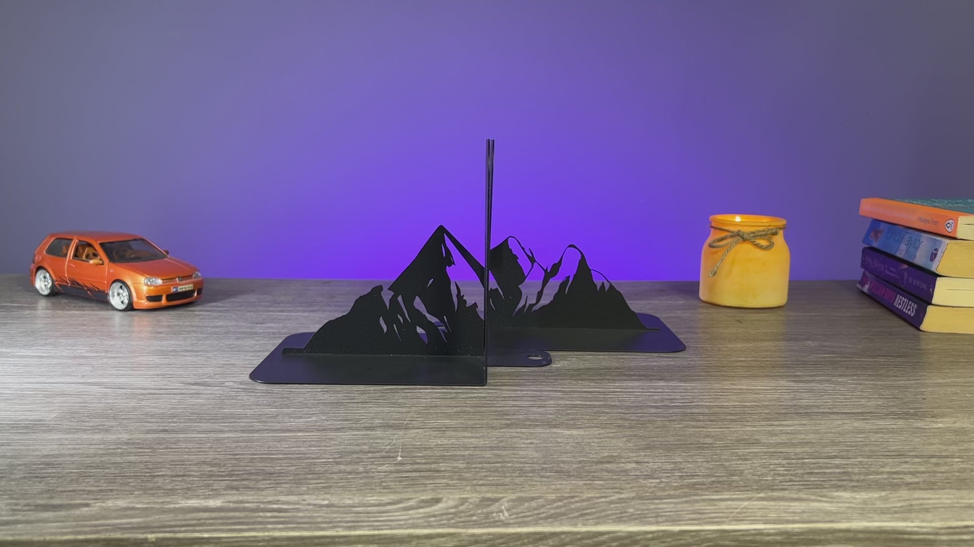 Metal Mountain Silhouette Bookends in Powder-Coated Steel