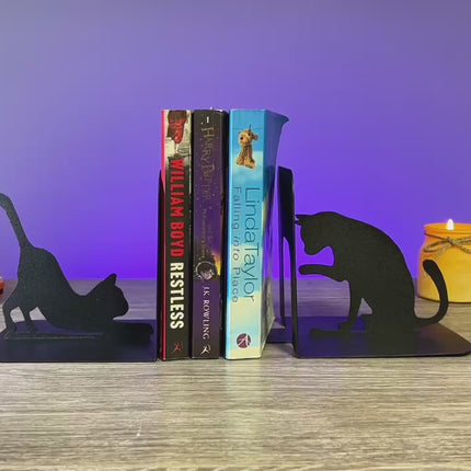 Cat Metal Bookends – Modern Steel Book Holder for Home & Office Decor