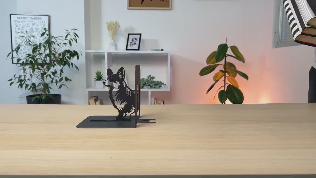 Corgi Dog Metal Bookends Set Powder Coated Steel