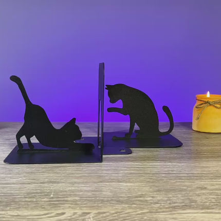 Cat Metal Bookends – Modern Steel Book Holder for Home & Office Decor