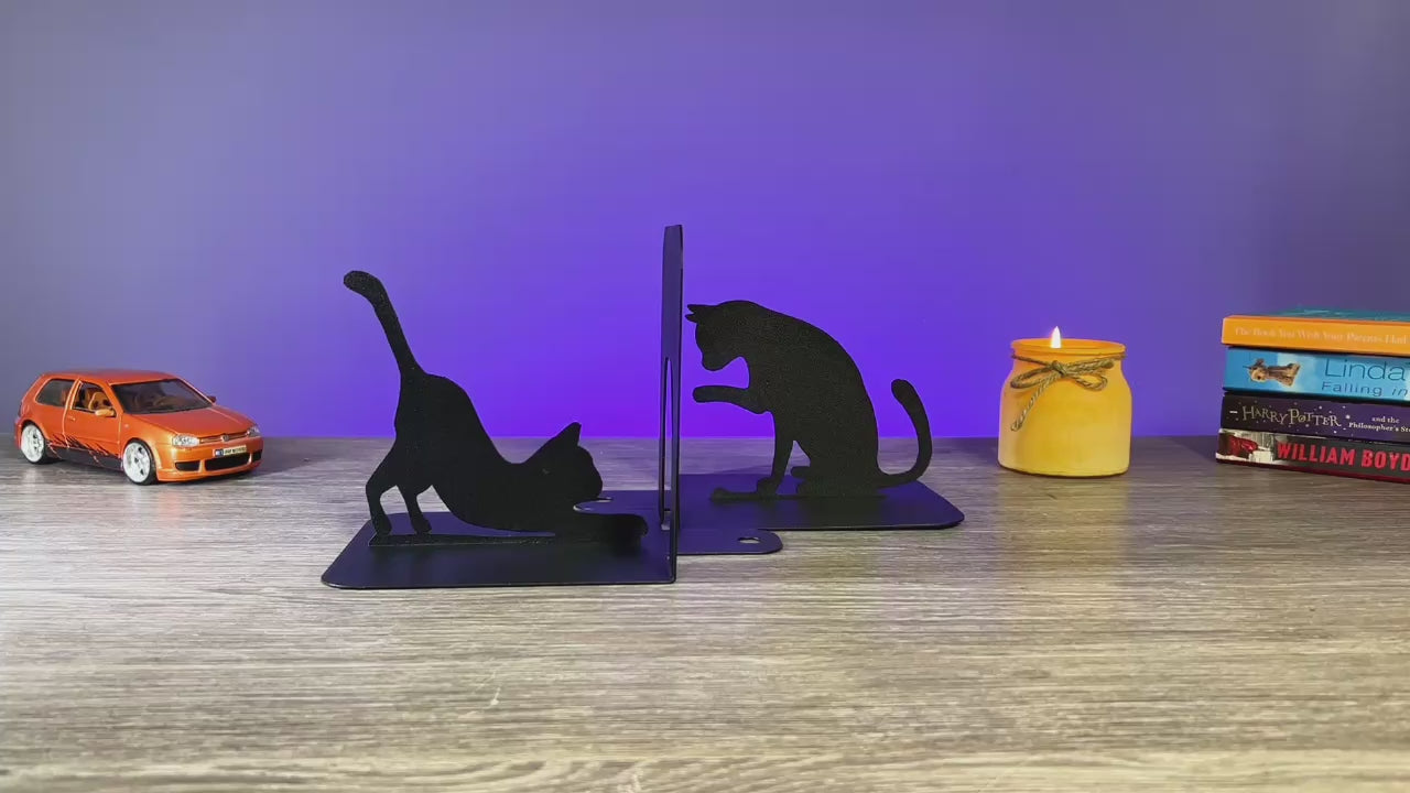 Cat Metal Bookends – Modern Steel Book Holder for Home & Office Decor