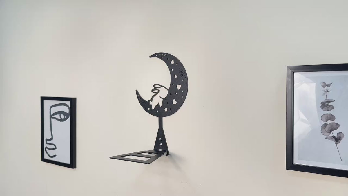 Metal Floating Shelf – Whimsical Rabbit on Moon Decor for Kids’ Rooms
