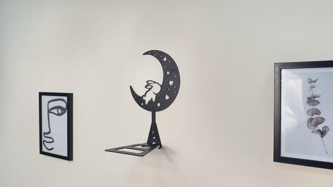 Metal Floating Shelf – Whimsical Rabbit on Moon Decor for Kids’ Rooms