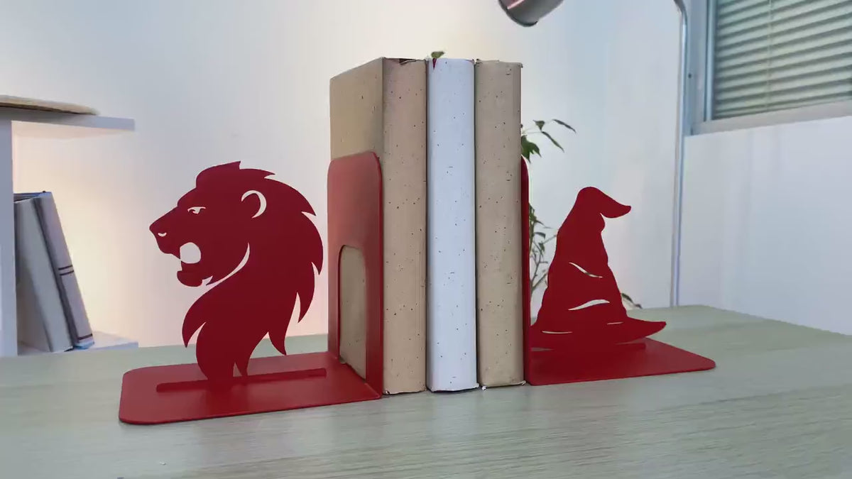 Wizard Hat and Lion Metal Bookends Set for Book Display