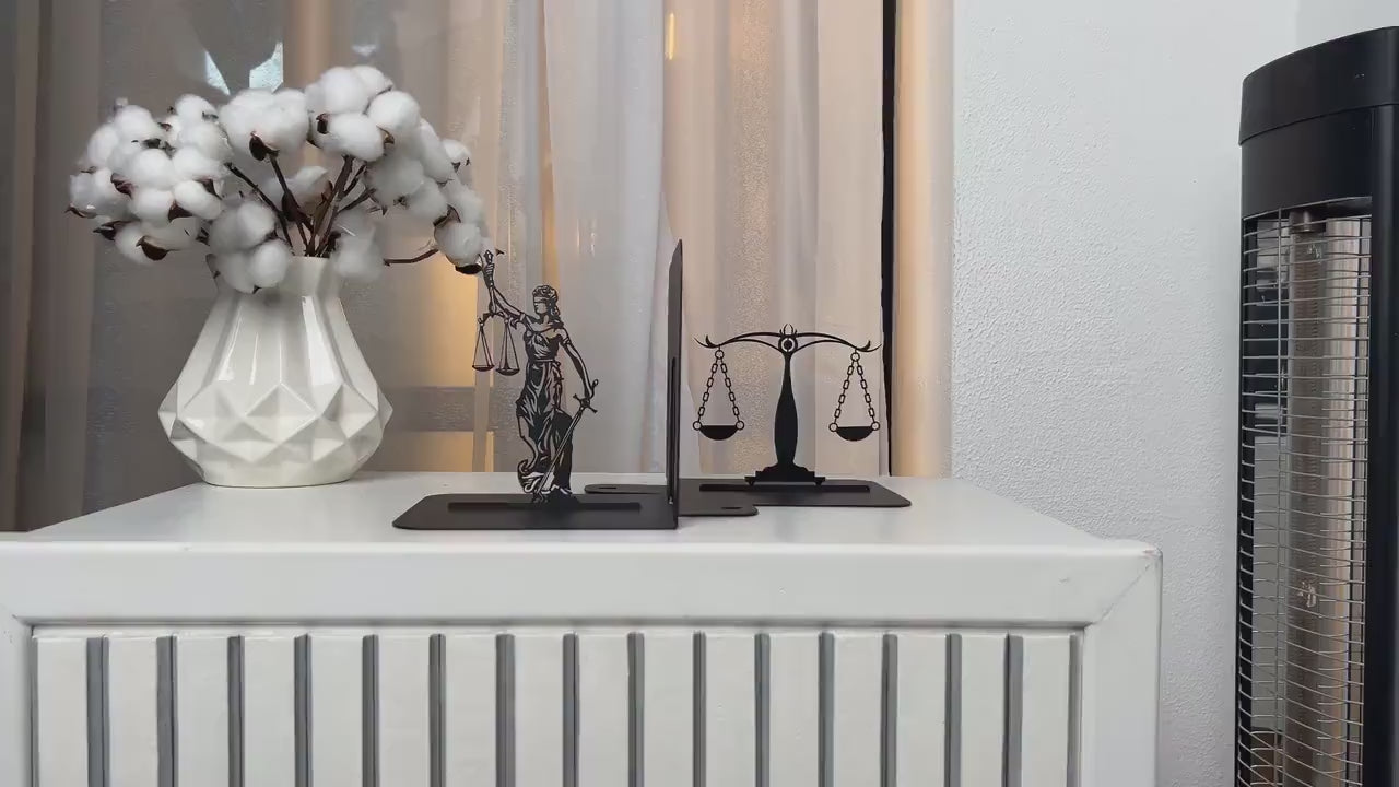 Lady Justice and Scales Metal Bookends