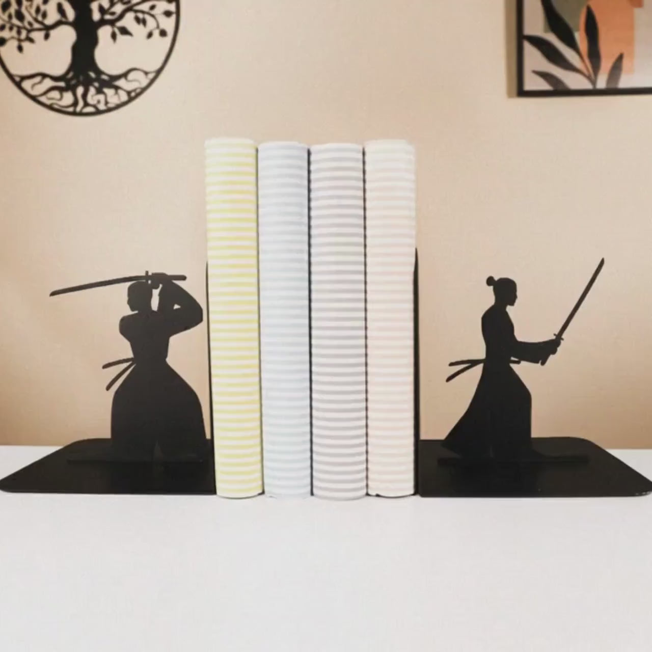 Samurai Metal Bookends, Handmade Steel Warrior Shelf Decor