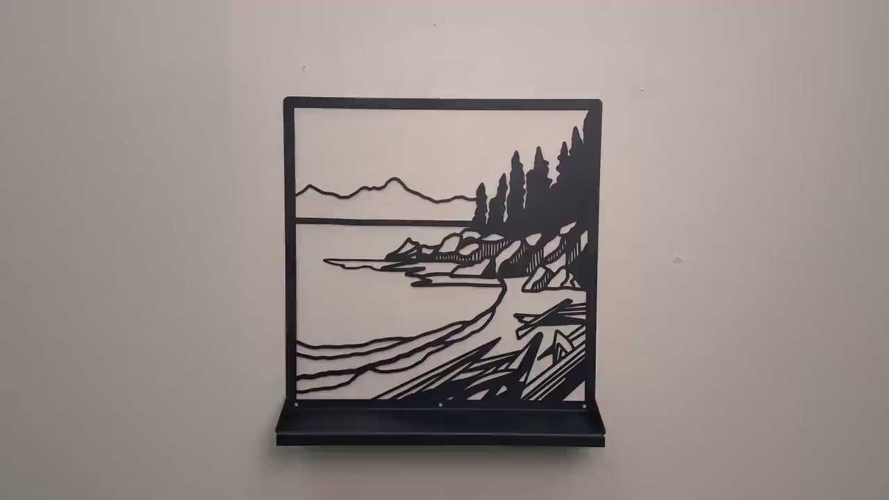 Landscape Metal Wall Shelf, Handmade Steel Floating Wall Decor